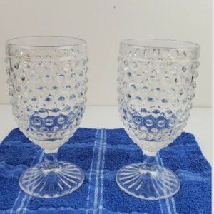 Goblets Glasses Home Hobnail Embossed Set of 2 Knobby Design Clear Cups